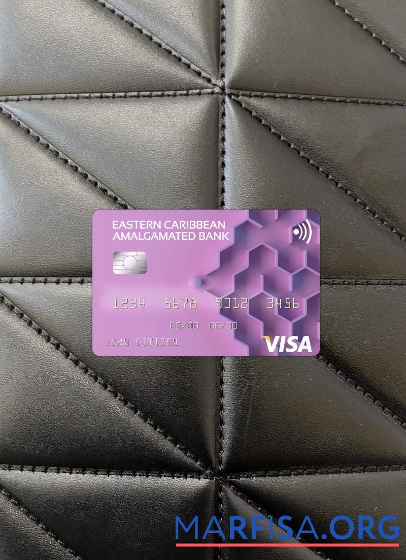 Blank Antigua and Barbuda Eastern Caribbean Amalgamated Bank visa card photolook front real example